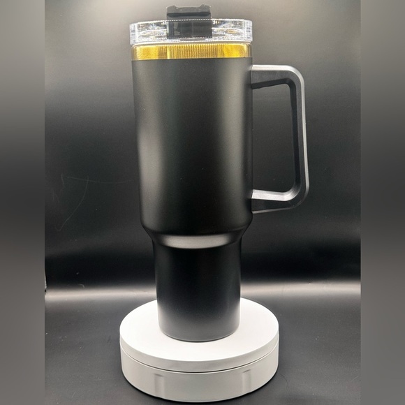 CUSTOM ENGRAVED/PERSONALIZED BLACK Travel Mug with Gold Under 40oz - Picture 1 of 9